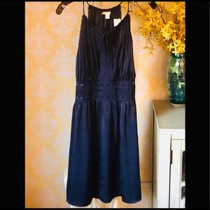 Blue silk and embroidery detailed dress